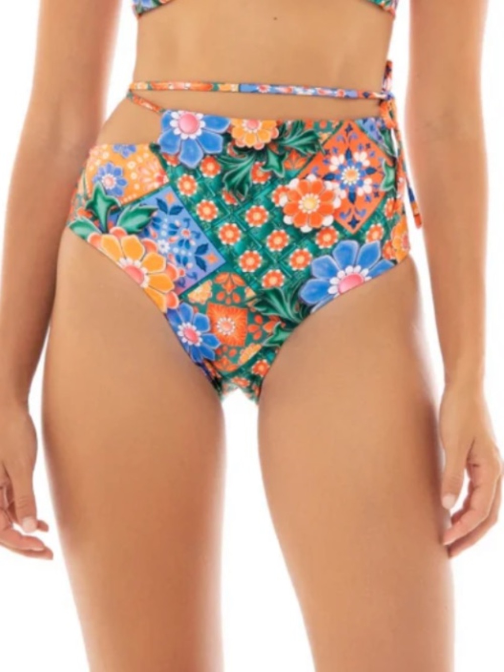 Agua Bendita Pink Floral Bikini Bottoms with Orange Accents NWT S
